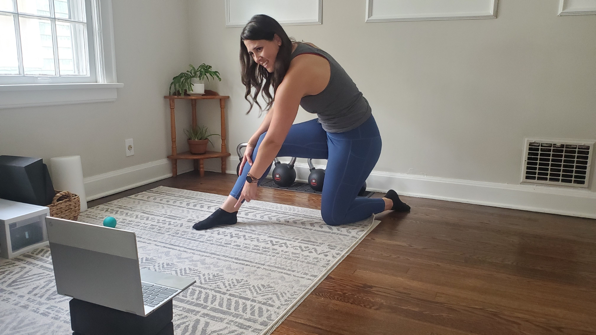 Woman demonstrating online course